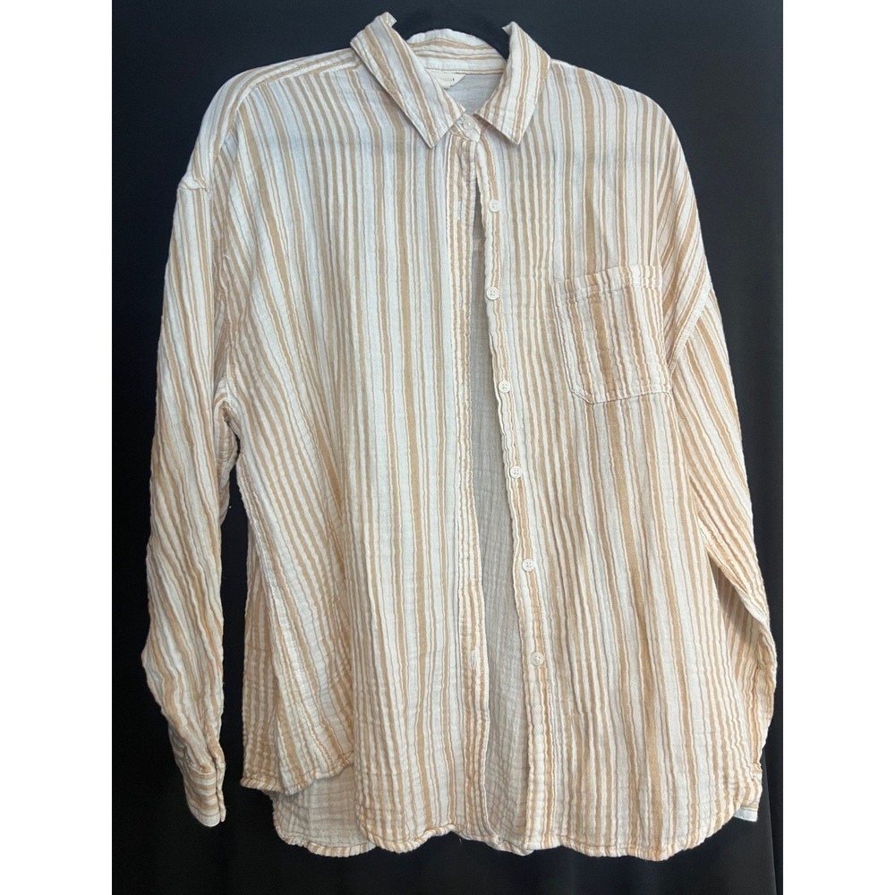 Women's Striped Casual Button Up Collared Aeropostale Long Sleeve T Shirt Size L